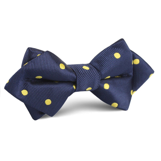 Navy on Large Yellow Dots Diamond Bow Tie