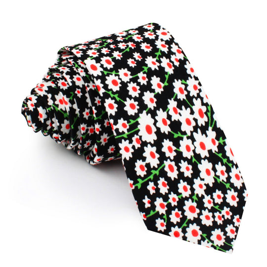 Nong Nooch White Flower Skinny Tie