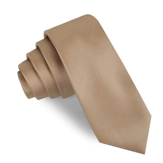 Nude Brown Satin Skinny Tie