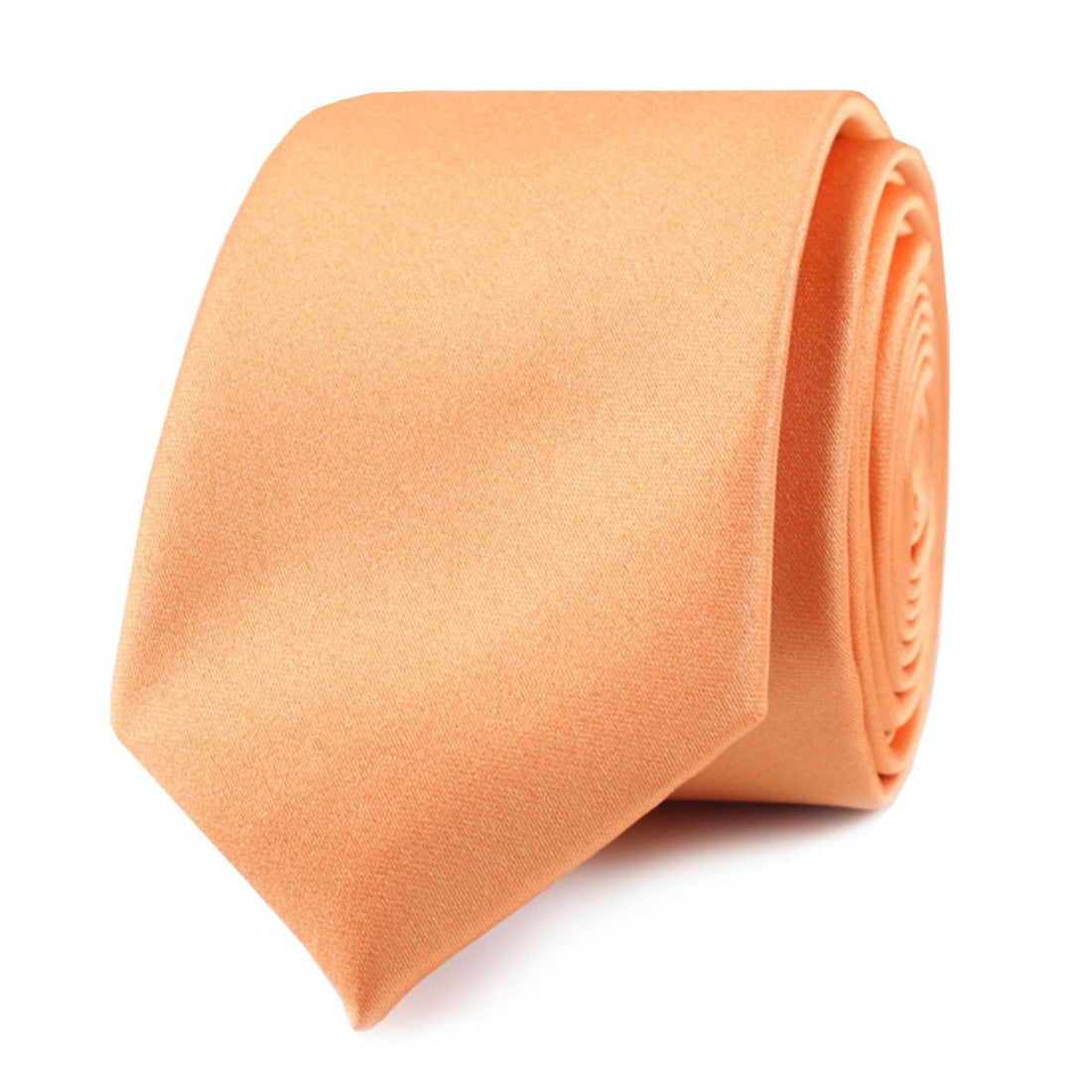 Orange Tangerine Satin Skinny Tie Front Roll