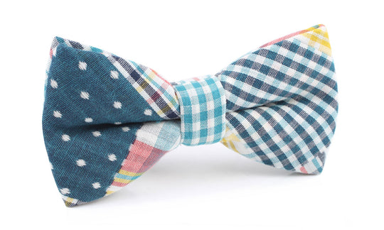 Plaid Blue Gingham Cotton Polka Dot Bow Tie