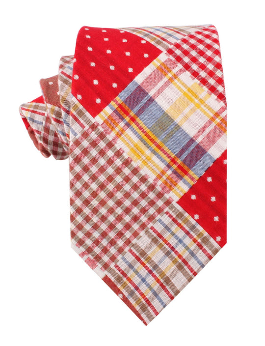 Plaid Red Gingham Cotton Polka Dot Necktie