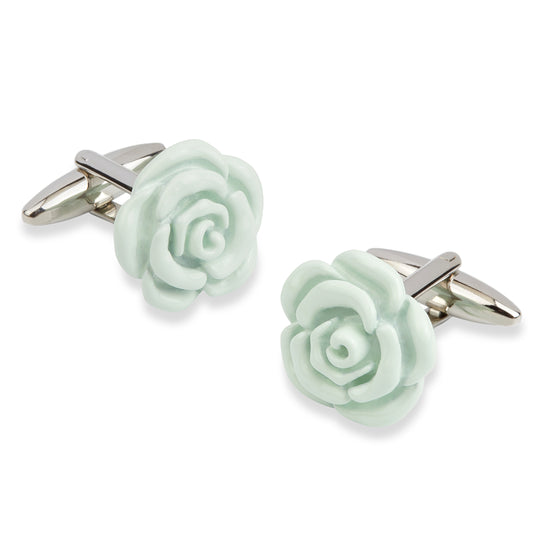 Pastel Mint Green Rose Metal Cufflinks