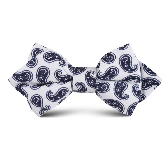 Picasso White on Blue Paisley Kids Diamond Bow Tie