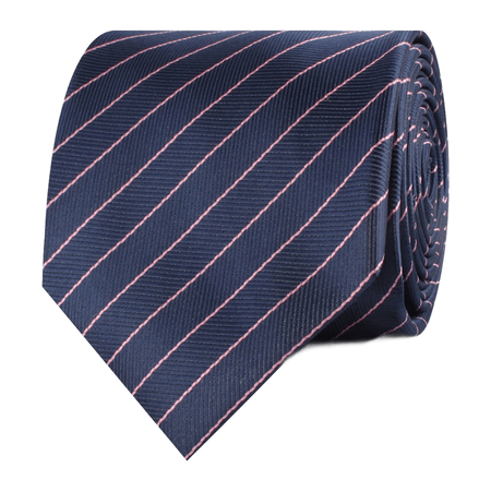 Pink Striped Navy Blue Herringbone Necktie