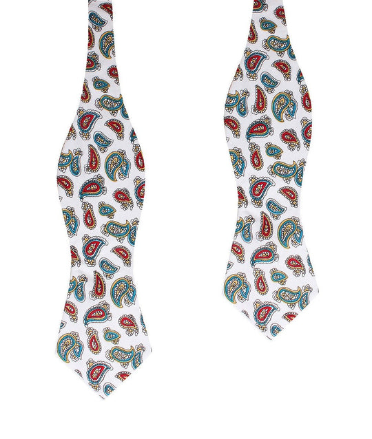 Ponte Vecchio White Paisley Diamond Self Bow Tie