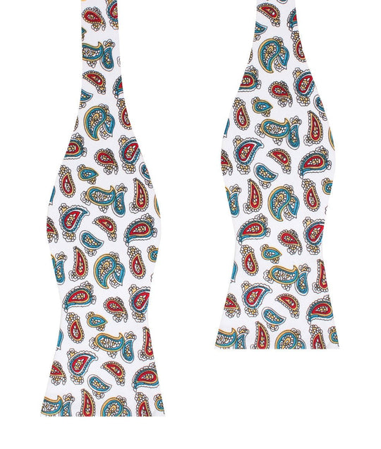 Ponte Vecchio White Paisley Self Bow Tie