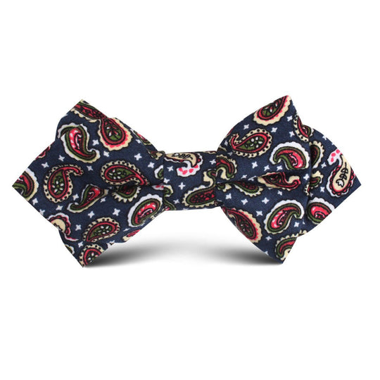 Prague Paisley Blue Floral Kids Diamond Bow Tie