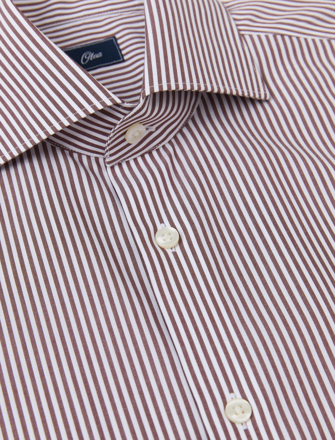 Hartwell Cognac Stripe Non-Iron Poplin Shirt - classic fit brown stripe shirt detail - OTAA