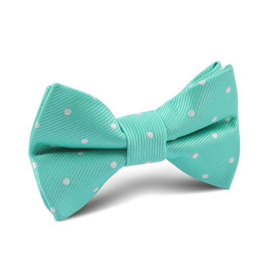Seafoam Green with White Polka Dots Kids Bow Tie