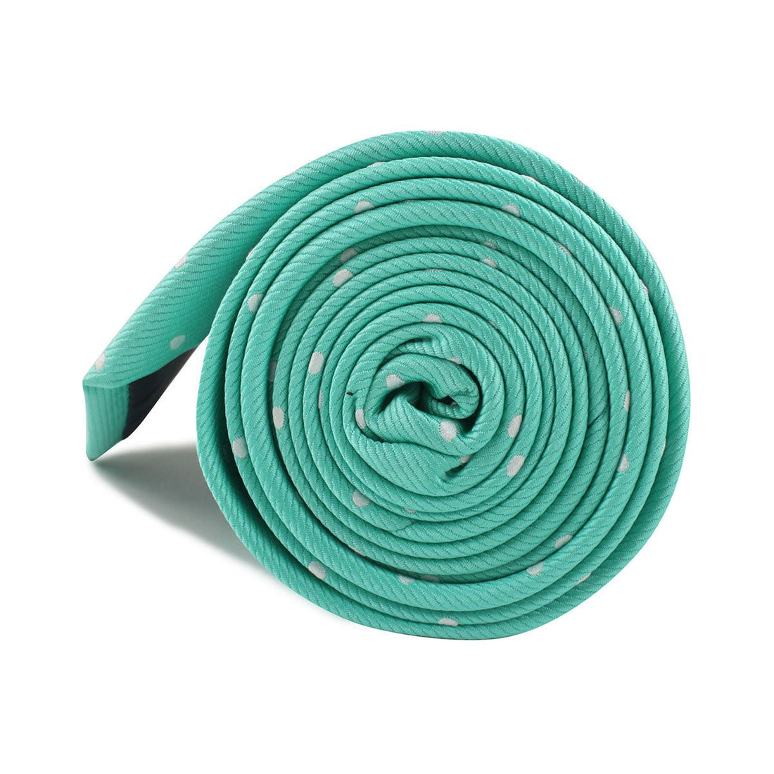 Seafoam Green with White Polka Dots Necktie Side Roll