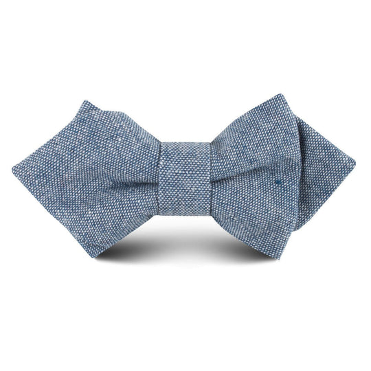 Smoke Blue Slub Linen Kids Diamond Bow Tie