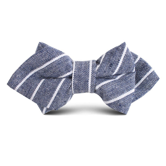 Starry Night Blue Pinstripe Linen Kids Diamond Bow Tie