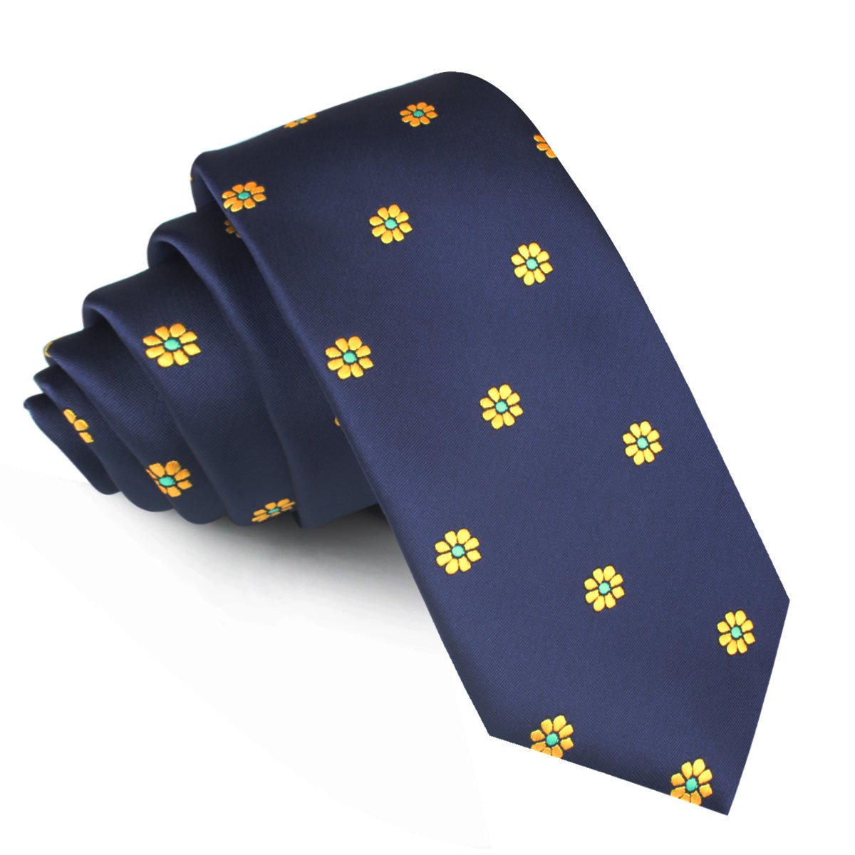 Sunflower Skinny Tie | Slim Floral Ties | Mens Thin Narrow