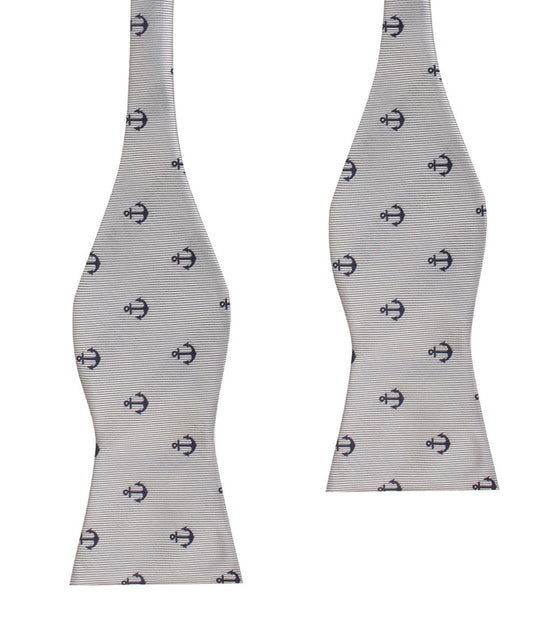 The OTAA Light Grey with Navy Blue Anchors Self Tie Bow Tie