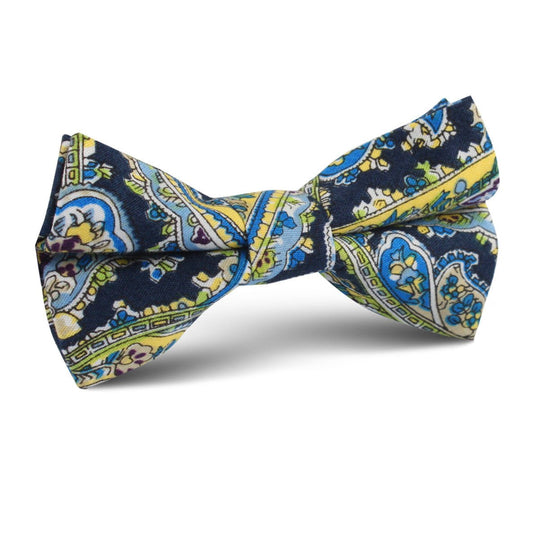Vivara Yellow on Blue Paisley Kids Bow Tie