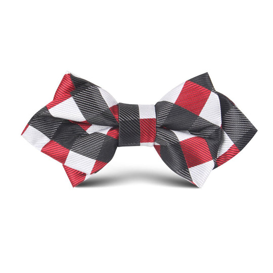 White Black Maroon Checkered Kids Diamond Bow Tie