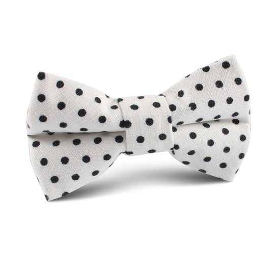 White with Black Polkadot Cotton Kids Bow Tie