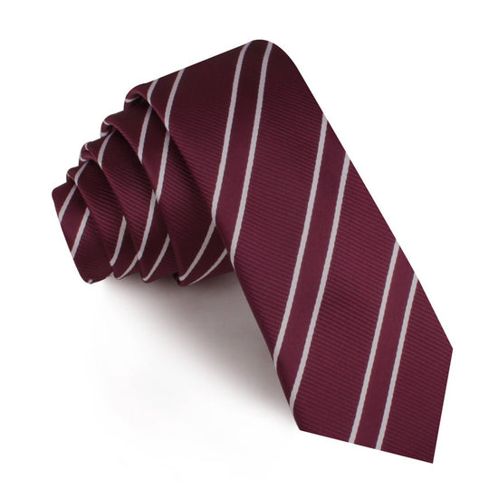 Wine Burgundy Double Stripe Skinny Tie