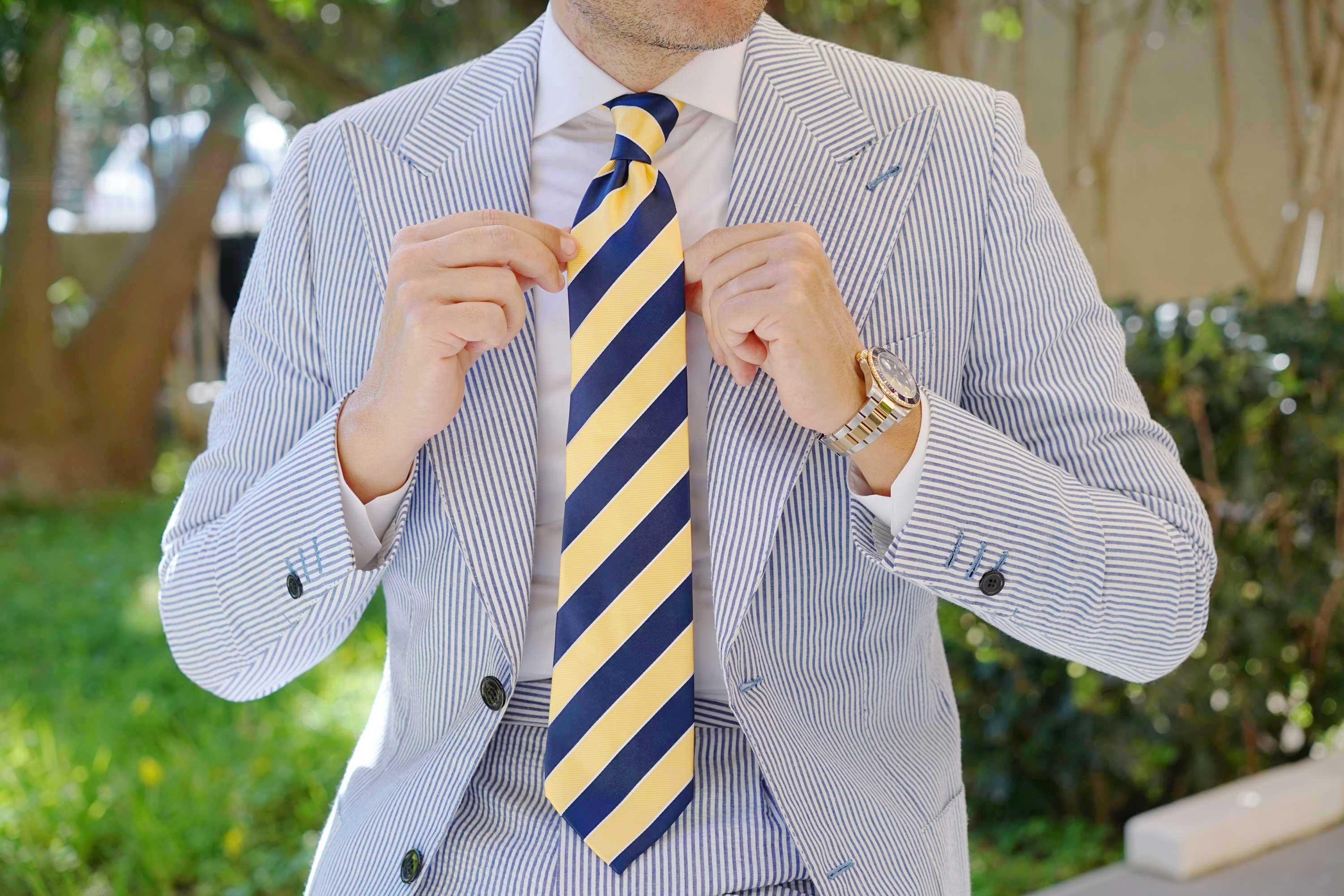 yellow and white striped tie
