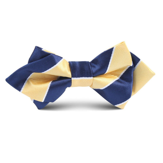 Yellow and Navy Blue Striped Kids Diamond Bow Tie