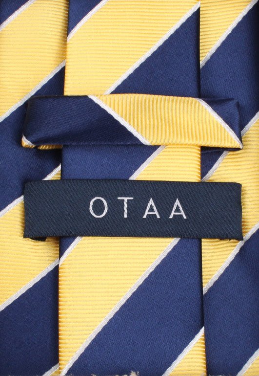 Yellow and Navy Blue Striped Necktie OTAA Back