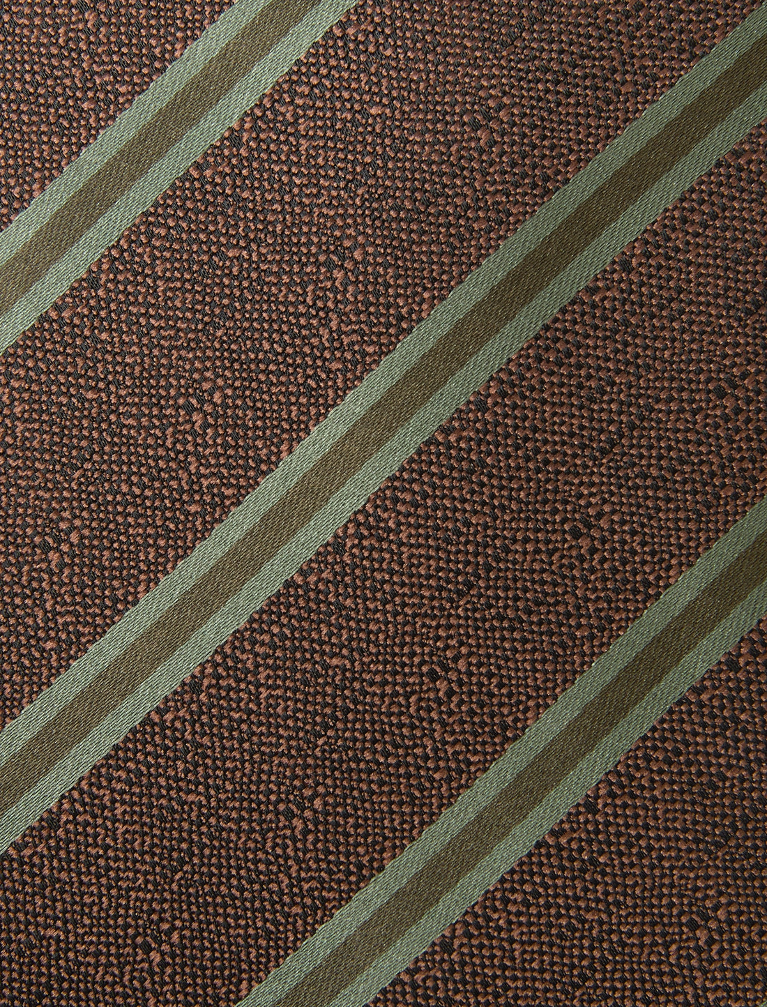 Timber Green Stripe Necktie - knotted view, brown and green stripe - OTAA