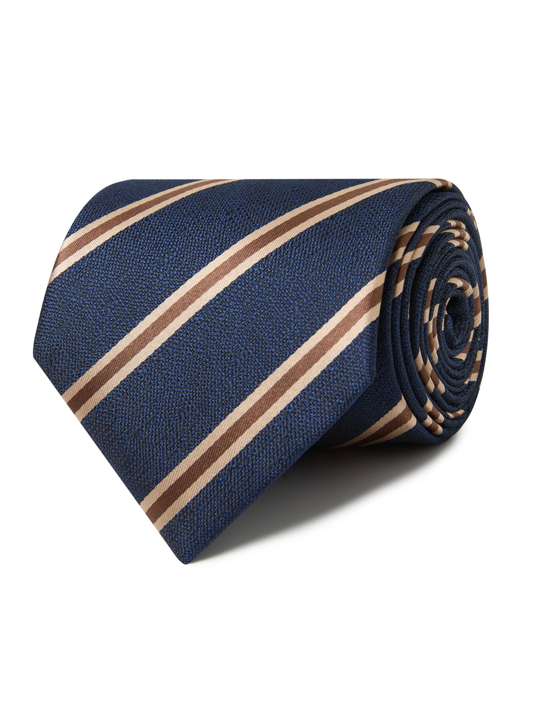 Saxonvale Stripe Necktie - brown and navy stripe detail - OTAA