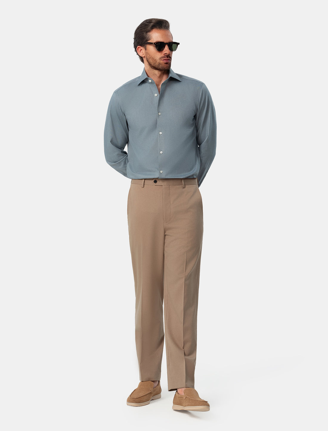 Sherwood Sage Easy-Iron Twill Shirt - sage green shirt styled outfit - OTAA