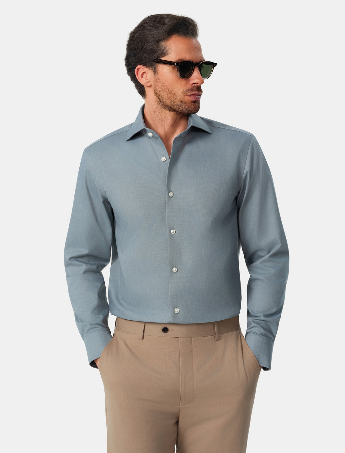 Sherwood Sage Easy-Iron Twill Shirt - sage green classic fit outfit - OTAA