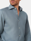 Sherwood Sage Easy-Iron Twill Shirt - sage green shirt worn detail - OTAA