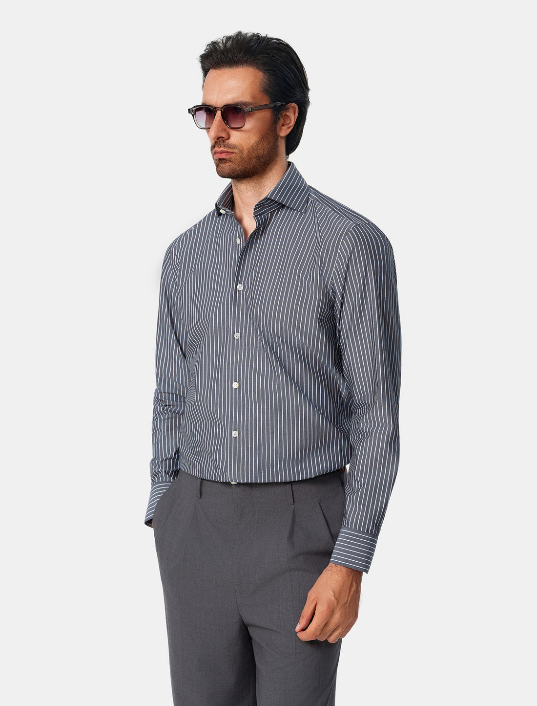 Marlowe Ivory Stripe Non-Iron Poplin Shirt - ivory stripe shirt additional view - OTAA