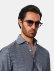 Marlowe Ivory Stripe Non-Iron Poplin Shirt - ivory stripe worn detail - OTAA