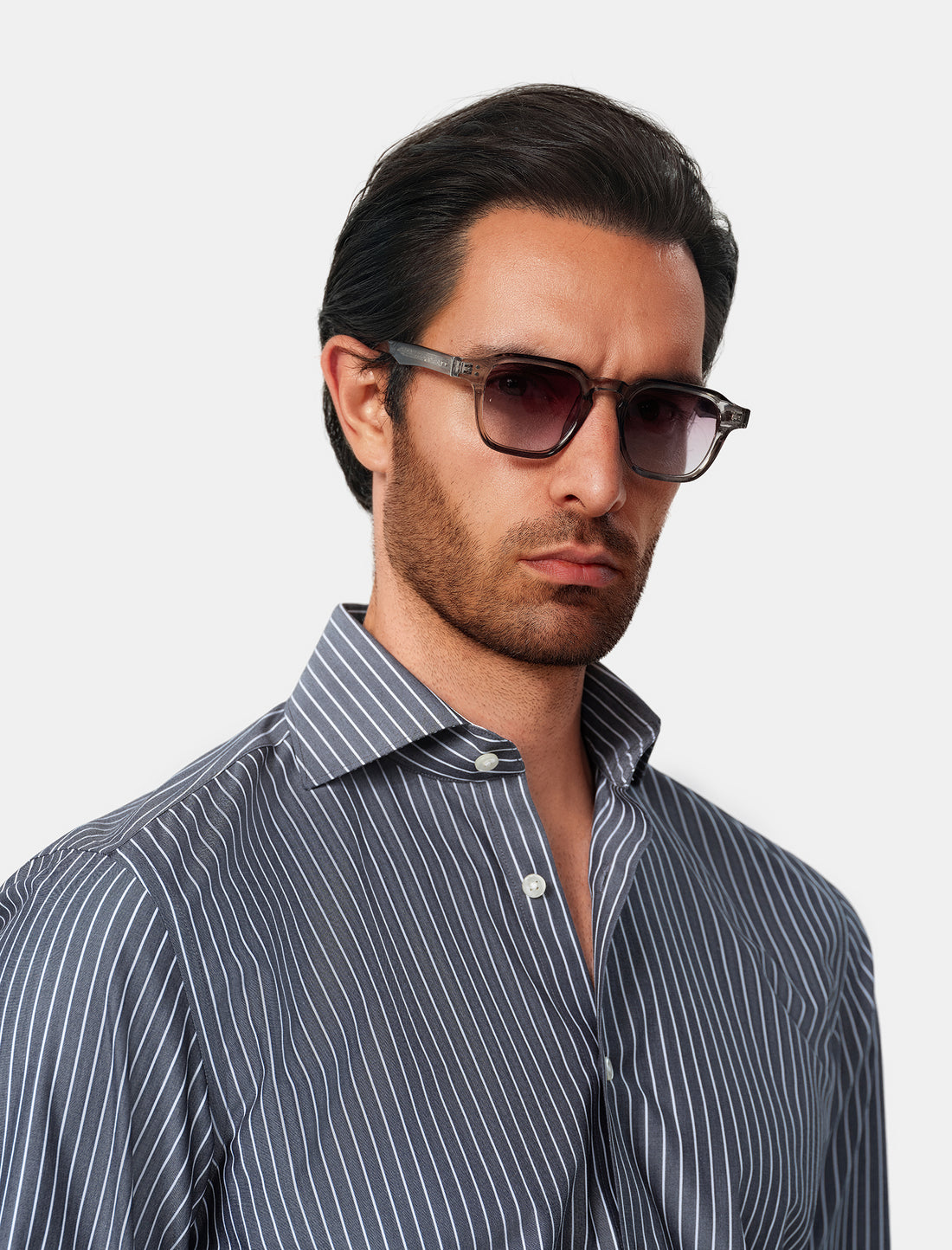 Marlowe Ivory Stripe Non-Iron Poplin Shirt - ivory stripe worn detail - OTAA