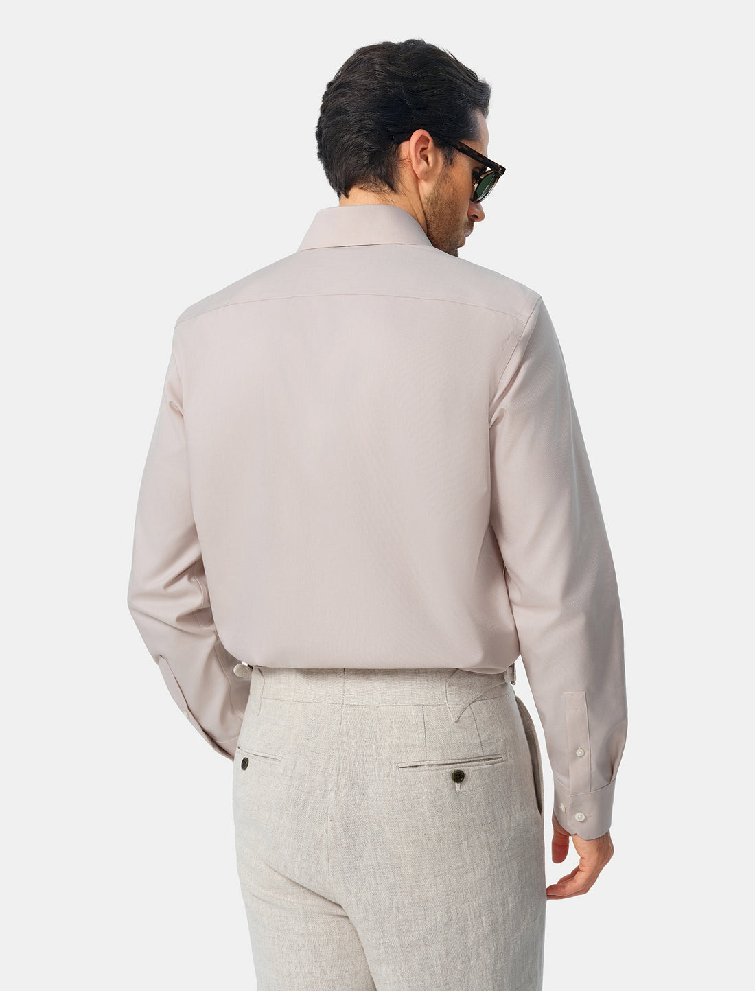 Hawthorne Khaki Easy-Iron Twill Shirt - khaki shirt styled detail - OTAA