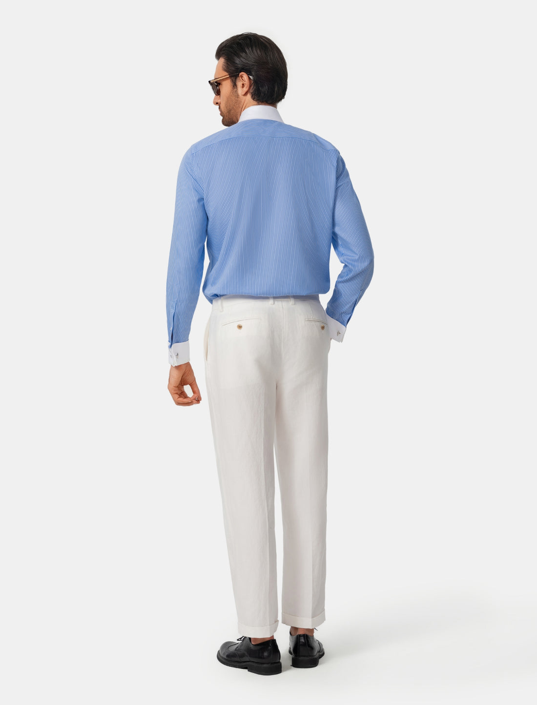 Beaufort Riviera French Cuff Non-Iron Dobby Shirt - azure stripe French cuff additional view - OTAA