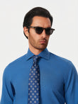 Bellamy Cornflower Heather Easy-Iron Twill Shirt - cornflower blue shirt lifestyle - OTAA