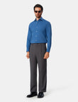 Bellamy Cornflower Heather Easy-Iron Twill Shirt - model detail, cornflower heather twill - OTAA
