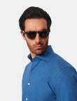 Bellamy Cornflower Heather Easy-Iron Twill Shirt - cornflower blue worn detail - OTAA
