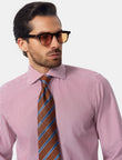 Redford Crimson Stripe Non-Iron Poplin Shirt - styled on model, crimson and ivory stripe - OTAA