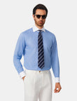 Beaufort Riviera French Cuff Non-Iron Dobby Shirt - azure stripe dobby worn view - OTAA