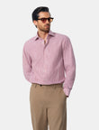 Redford Crimson Stripe Non-Iron Poplin Shirt - crimson stripe worn view - OTAA