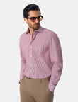 Redford Crimson Stripe Non-Iron Poplin Shirt - crimson stripe styled outfit - OTAA