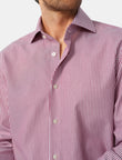 Redford Crimson Stripe Non-Iron Poplin Shirt - crimson stripe detail view - OTAA
