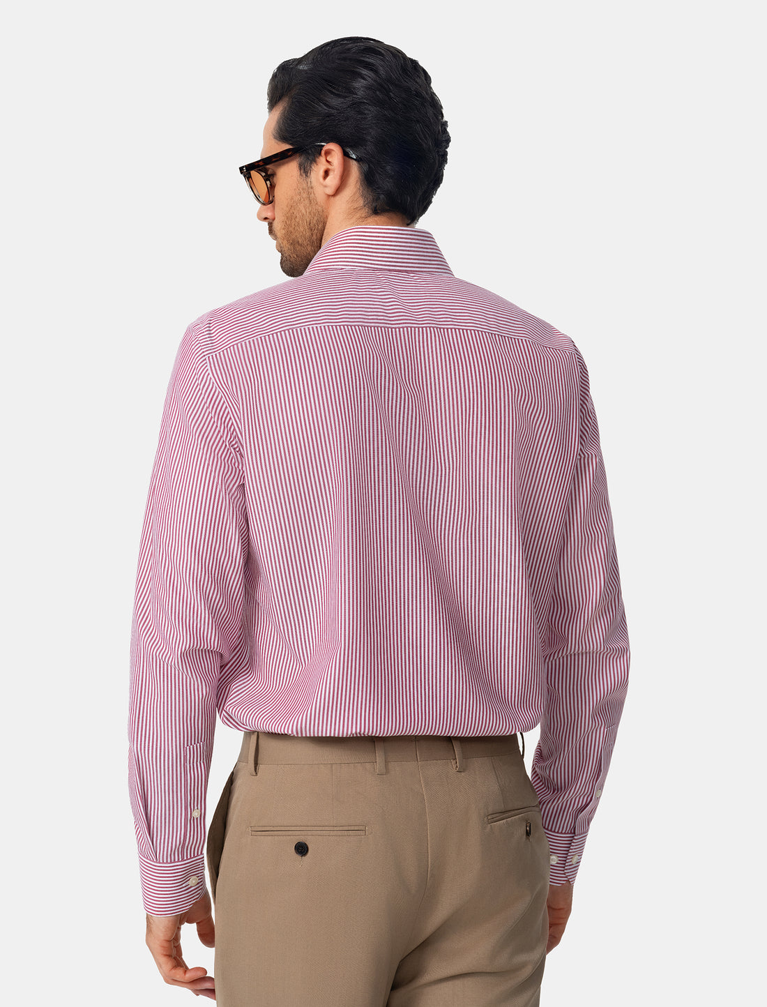 Redford Crimson Stripe Non-Iron Poplin Shirt - crimson stripe shirt lifestyle - OTAA