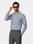Whitmore Ebony Stripe Easy-Iron Poplin Shirt - black and white stripe styled detail - OTAA