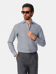 Whitmore Ebony Stripe Easy-Iron Poplin Shirt - ebony stripe outfit view - OTAA
