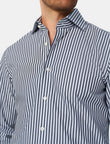 Whitmore Ebony Stripe Easy-Iron Poplin Shirt - ebony stripe worn detail - OTAA
