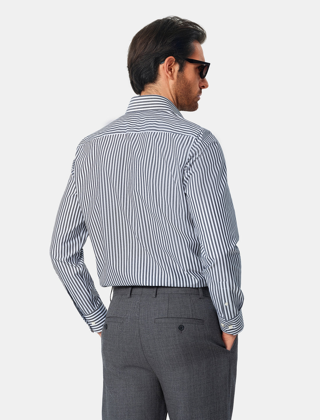 Whitmore Ebony Stripe Easy-Iron Poplin Shirt - ebony stripe shirt additional view - OTAA