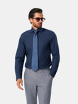 Pelham Admiral Heather Easy-Iron Twill Shirt - navy heather twill detail - OTAA